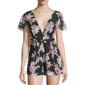 The Jetset Diaries Black and Pink Floral romper